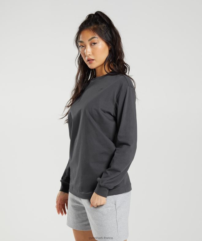 Gymshark haut oversize à manches longues en coton gris onyx femmes 6HF28434