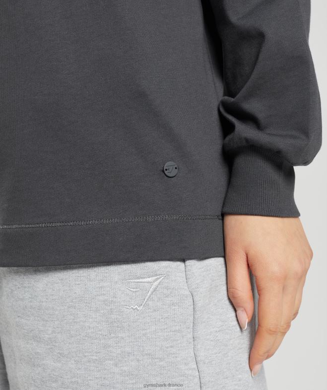 Gymshark haut oversize à manches longues en coton gris onyx femmes 6HF28434