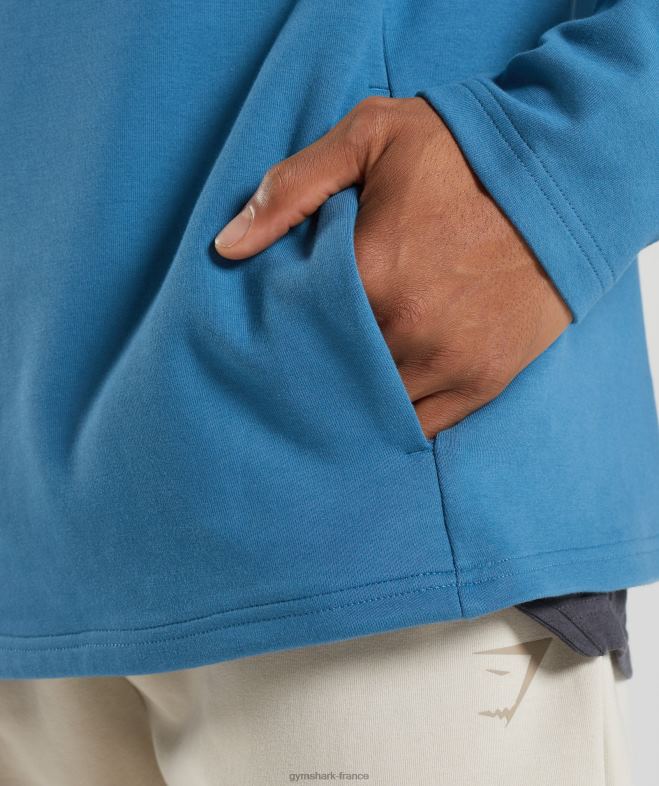 Gymshark jour de repos 1/4 zip bleu au bord du lac Hommes 6HF28832