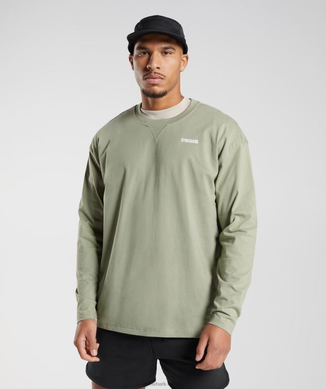 Gymshark jour de repos transpire t-shirt à manches longues vert sauge Hommes 6HF28760