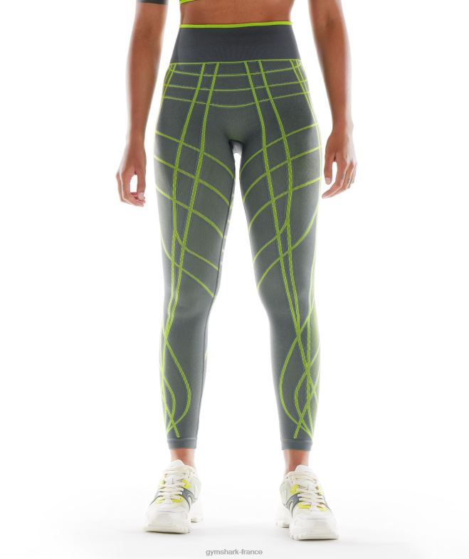 Gymshark leggings sans couture linéaires wtflex gris anthracite/vert fluo/gris clair femmes 6HF28323