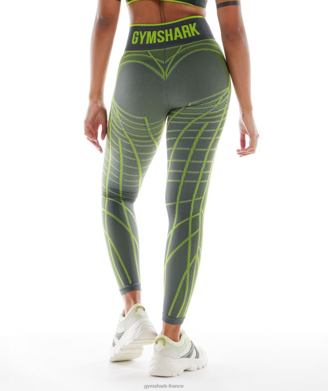 Gymshark leggings sans couture linéaires wtflex gris anthracite/vert fluo/gris clair femmes 6HF28323