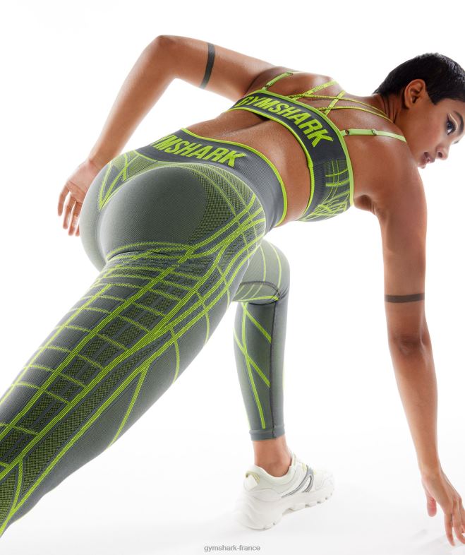 Gymshark leggings sans couture linéaires wtflex gris anthracite/vert fluo/gris clair femmes 6HF28323