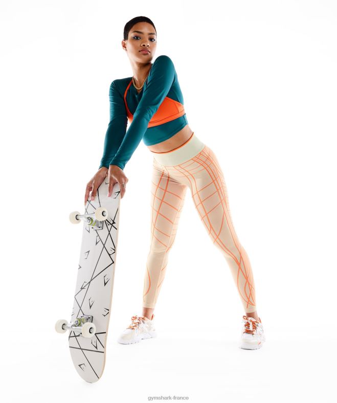 Gymshark leggings sans couture linéaires wtflex gris galet/orange/blanc coco femmes 6HF28324