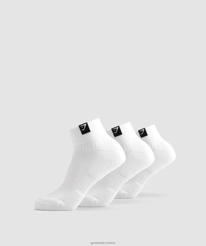 Gymshark lot de 3 chaussettes baskets à languette tissée blanc unisexe 6HF281102