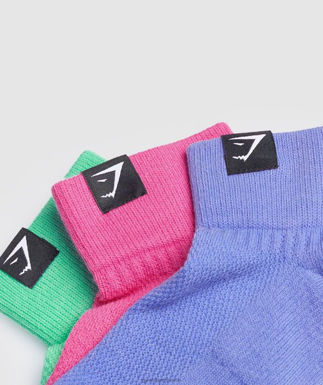 Gymshark lot de 3 paires de chaussettes à languette tissée fuchsia/bleu/bleu raisin unisexe 6HF281107