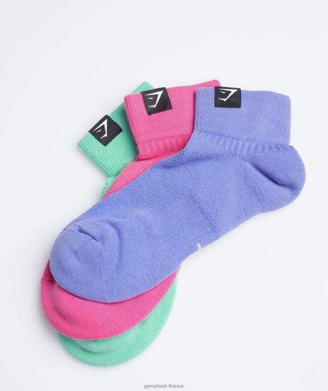 Gymshark lot de 3 paires de chaussettes à languette tissée fuchsia/bleu/bleu raisin unisexe 6HF281107