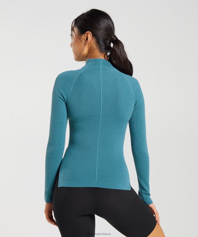 Gymshark pause - haut à manches longues en tricot bleu carbonisé/bleu apprivoisé femmes 6HF28446