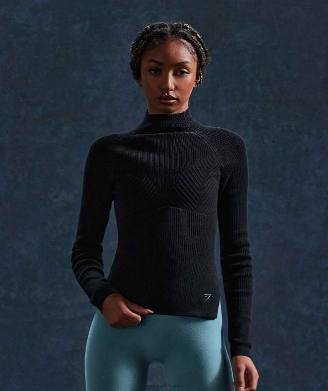 Gymshark pause - haut à manches longues en tricot noir/gris onyx femmes 6HF28461