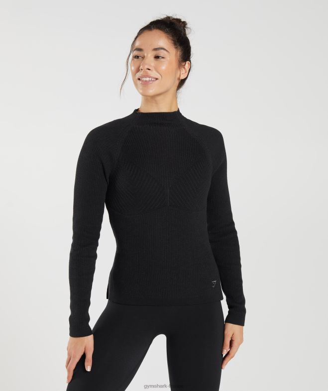 Gymshark pause - haut à manches longues en tricot noir/gris onyx femmes 6HF28461