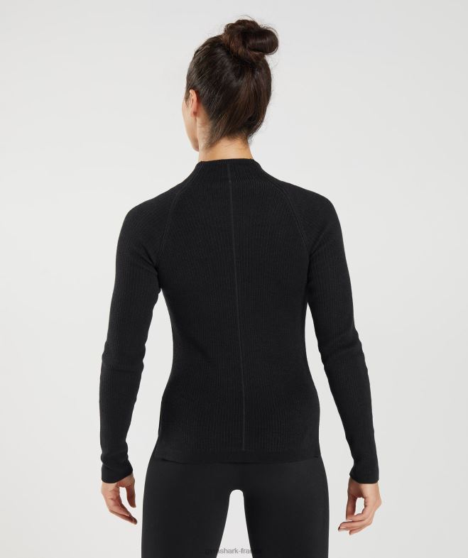 Gymshark pause - haut à manches longues en tricot noir/gris onyx femmes 6HF28461