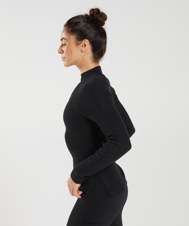 Gymshark pause - haut à manches longues en tricot noir/gris onyx femmes 6HF28461
