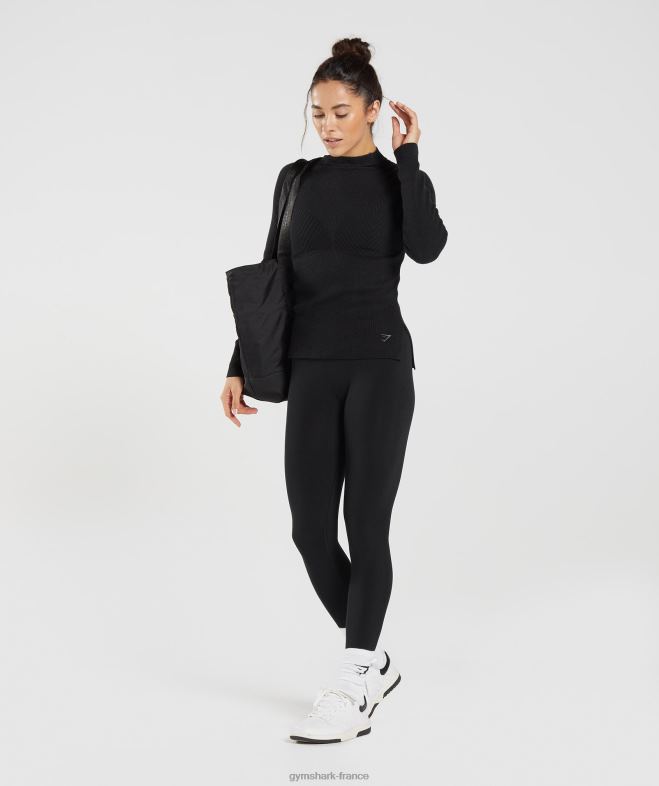 Gymshark pause - haut à manches longues en tricot noir/gris onyx femmes 6HF28461