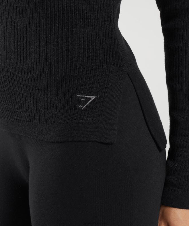 Gymshark pause - haut à manches longues en tricot noir/gris onyx femmes 6HF28461