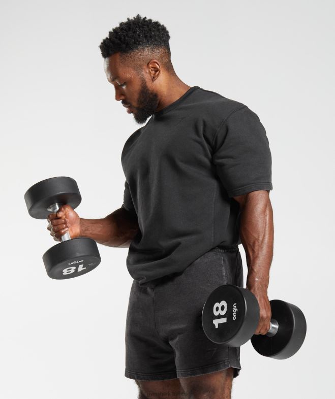 Gymshark ras du cou à manches courtes délavé sous pression noir Hommes 6HF28741