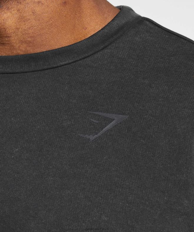 Gymshark ras du cou à manches courtes délavé sous pression noir Hommes 6HF28741