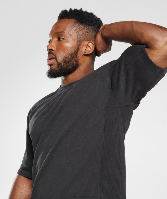 Gymshark ras du cou à manches courtes délavé sous pression noir Hommes 6HF28741