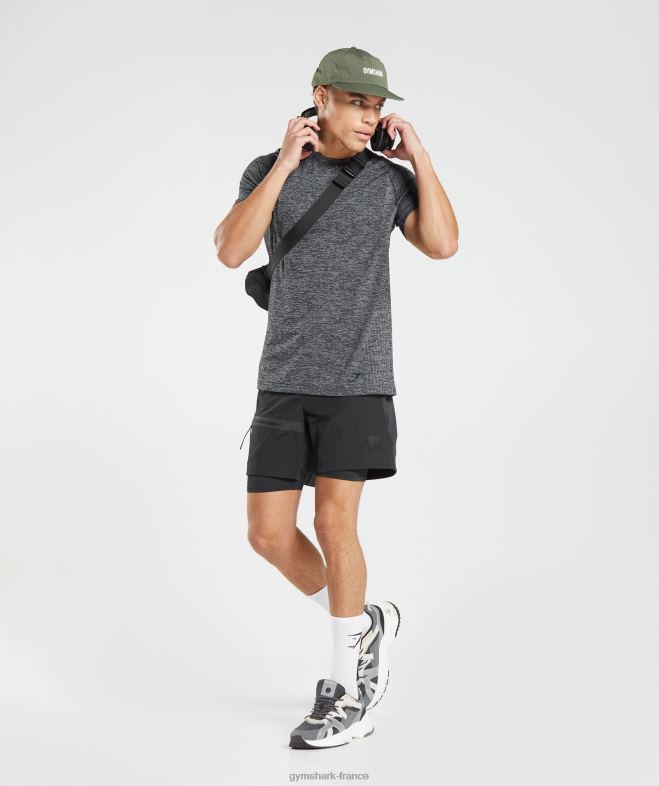 Gymshark reprendre le t-shirt sans couture noir/blanc chiné Hommes 6HF28636