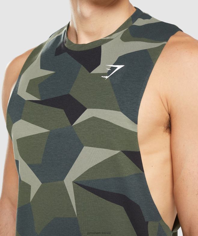 Gymshark réservoir à bras tombant critique imprimé vert Hommes 6HF28930