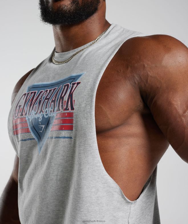 Gymshark réservoir à bras tombant retrowave chiné à noyau gris clair Hommes 6HF28886