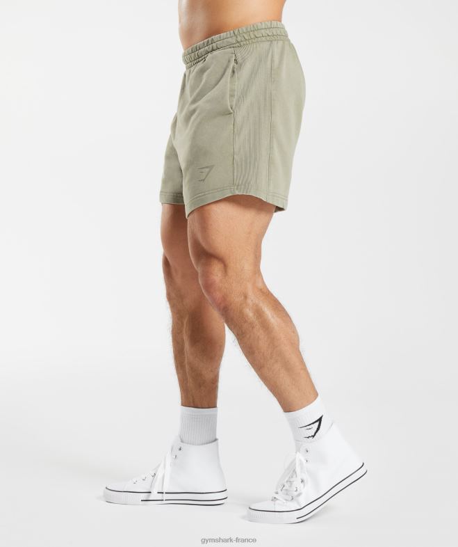 Gymshark short 5 délavé sous pression marron écru Hommes 6HF28512