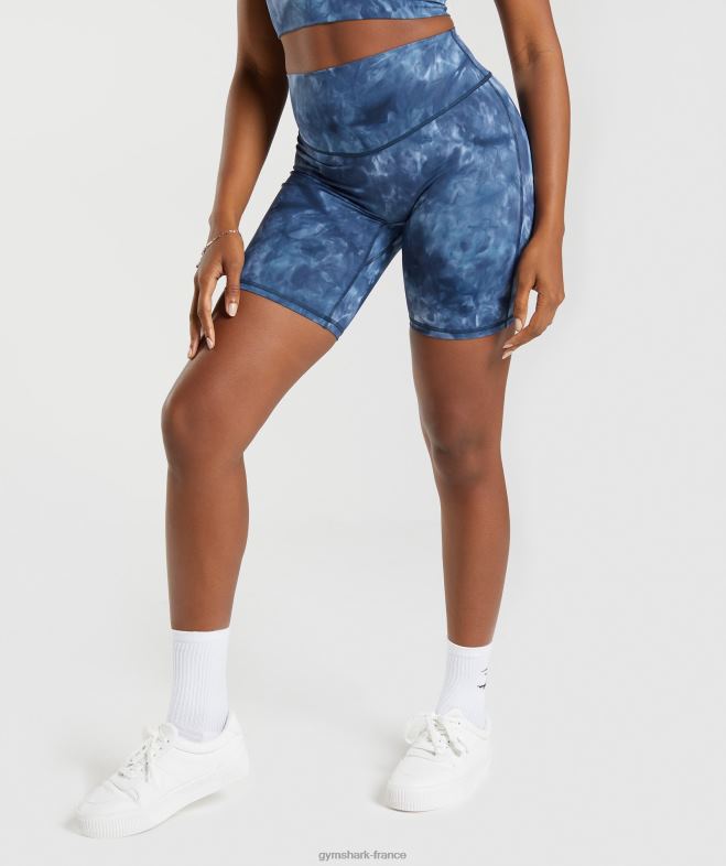 Gymshark short cycliste surélevé colorant en spray bleu au bord du lac femmes 6HF2867