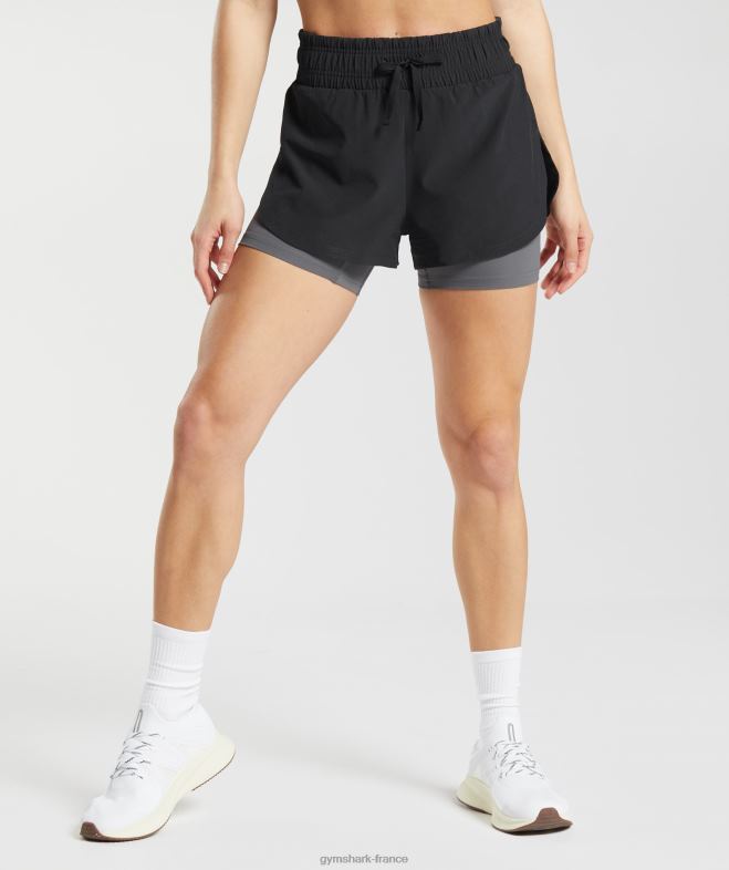 Gymshark short de course 2 en 1 noir/gris silhouette femmes 6HF2840