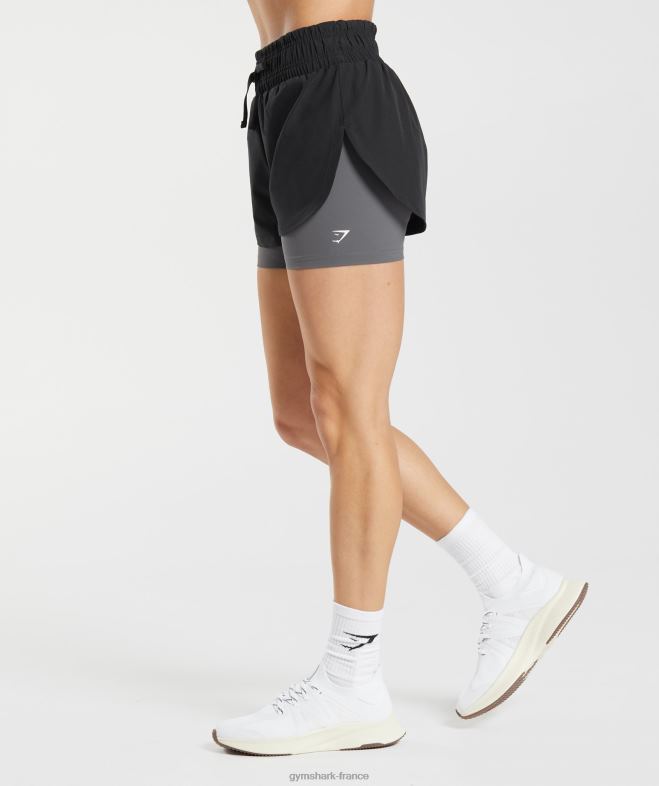 Gymshark short de course 2 en 1 noir/gris silhouette femmes 6HF2840