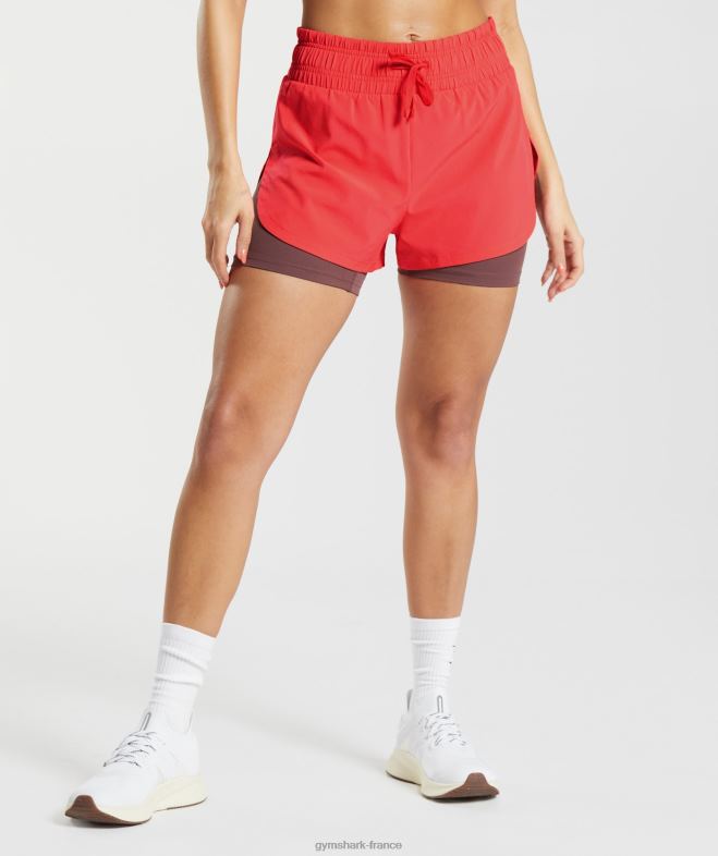 Gymshark short de course 2 en 1 rose fluo gras/marron magenta femmes 6HF2851