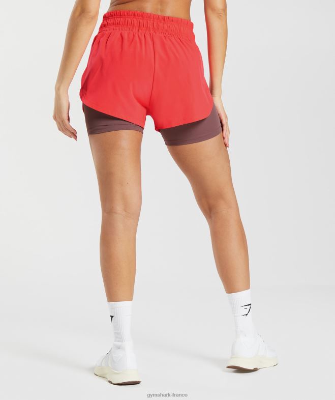 Gymshark short de course 2 en 1 rose fluo gras/marron magenta femmes 6HF2851