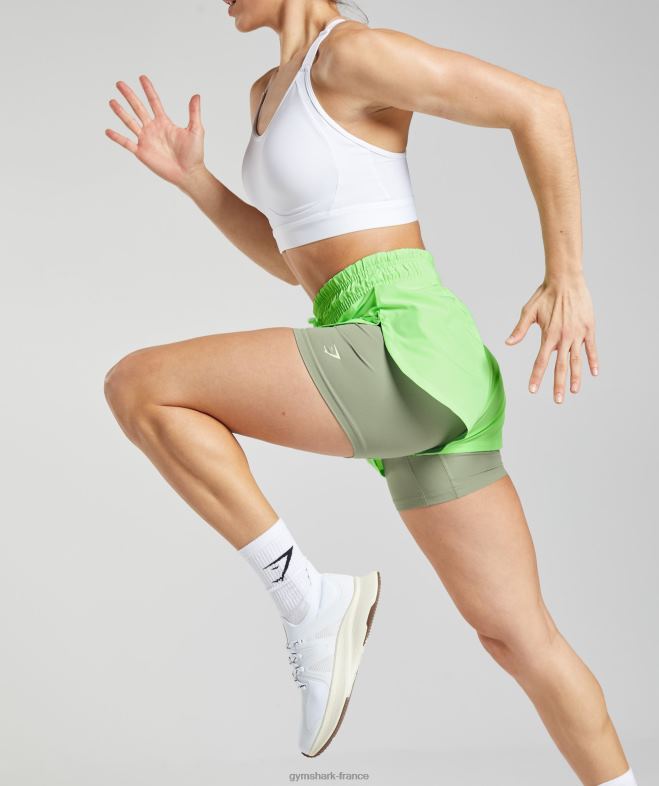 Gymshark short de course 2 en 1 vert iris/vert olive clair femmes 6HF2852