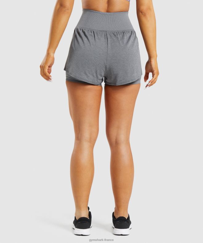 Gymshark short vital sans couture 20 2 en 1 gris chiné fumé femmes 6HF2897