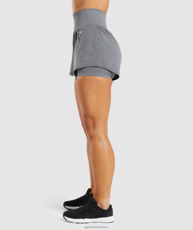 Gymshark short vital sans couture 20 2 en 1 gris chiné fumé femmes 6HF2897