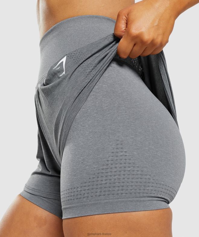 Gymshark short vital sans couture 20 2 en 1 gris chiné fumé femmes 6HF2897