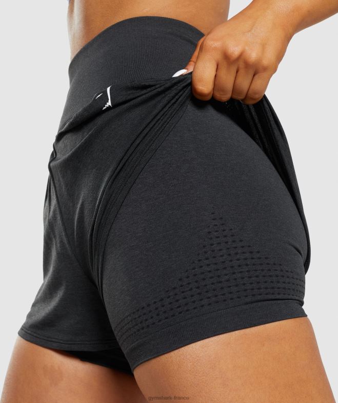 Gymshark short vital sans couture 20 2 en 1 marne noire femmes 6HF2888