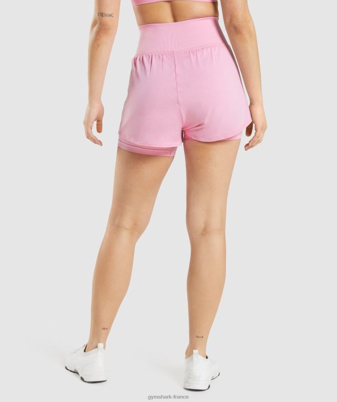 Gymshark short vital sans couture 20 2 en 1 sorbet rose chiné femmes 6HF2871