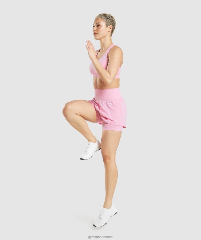 Gymshark short vital sans couture 20 2 en 1 sorbet rose chiné femmes 6HF2871