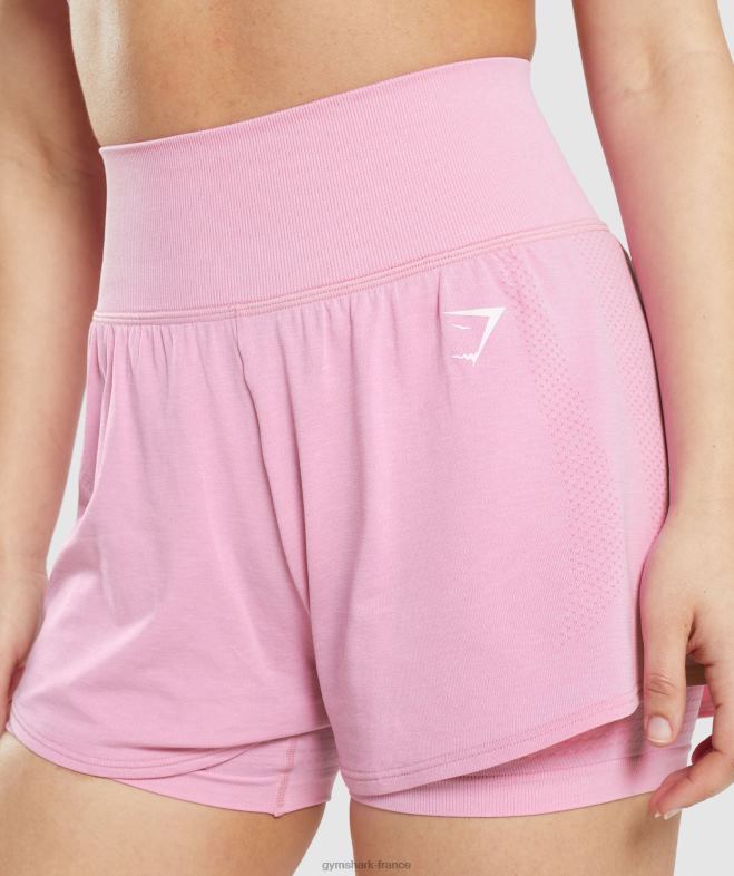 Gymshark short vital sans couture 20 2 en 1 sorbet rose chiné femmes 6HF2871