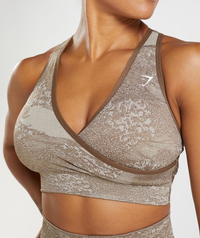 Gymshark soutien-gorge de sport adapt camouflage sans coutures gris galet/marron âme femmes 6HF28176