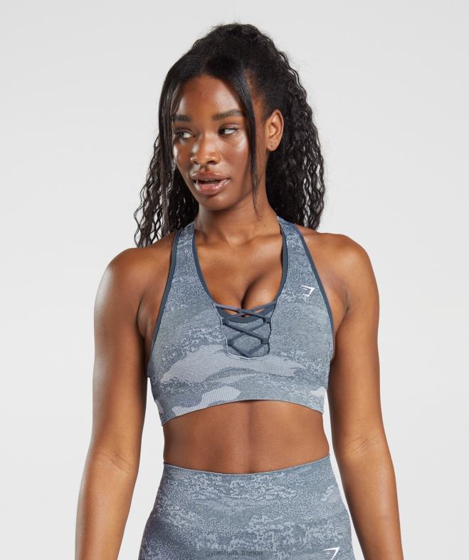 Gymshark soutien-gorge de sport adapt camouflage sans coutures gris pierre de rivière/bleu soir femmes 6HF28145