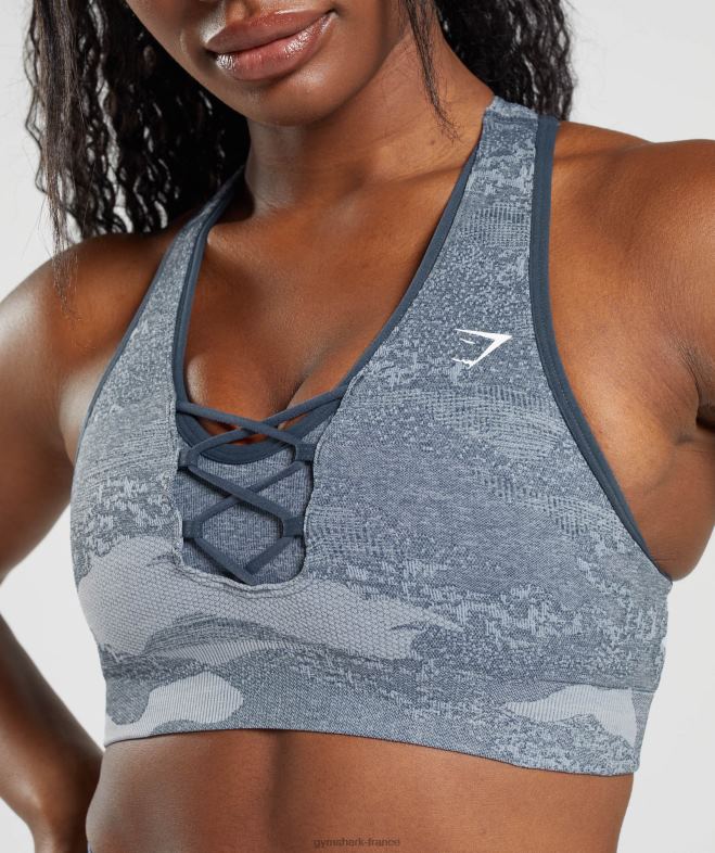 Gymshark soutien-gorge de sport adapt camouflage sans coutures gris pierre de rivière/bleu soir femmes 6HF28145