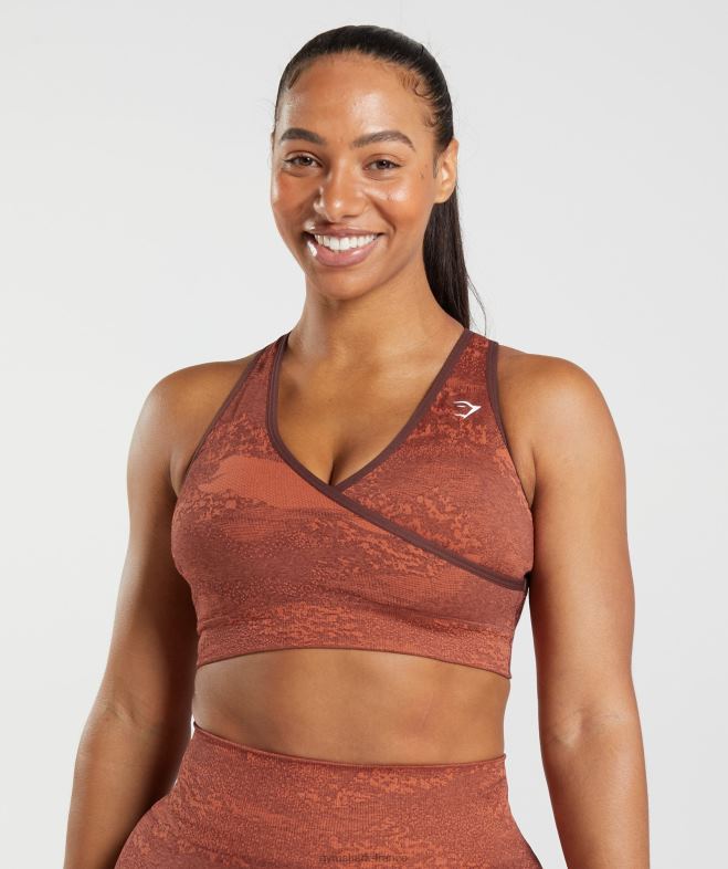 Gymshark soutien-gorge de sport adapt camouflage sans coutures rouge orage/marron cerise femmes 6HF28161
