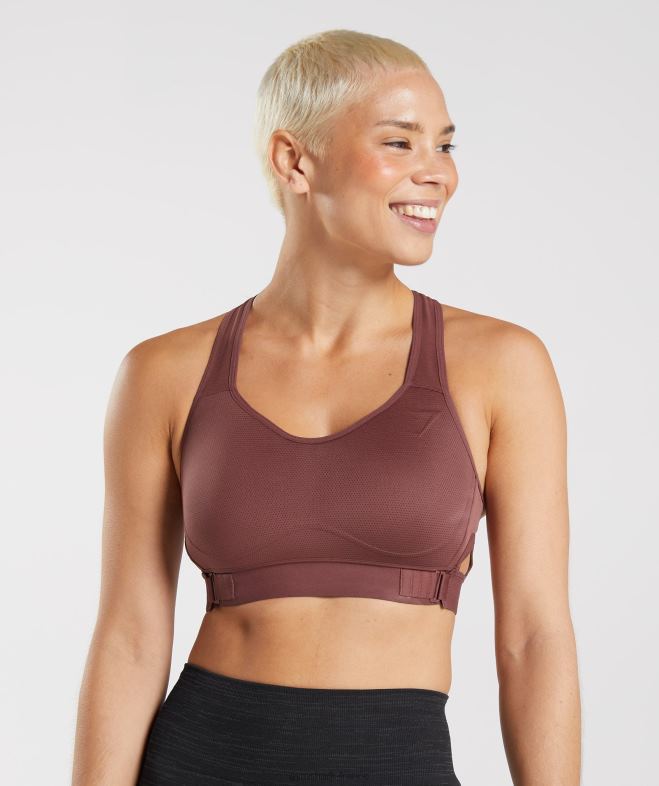 Gymshark soutien-gorge de sport à maintien élevé et dos nageur brun cerise femmes 6HF28160