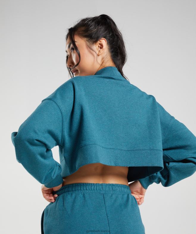 Gymshark sweat-shirt court pour jours de repos bleu acier chiné femmes 6HF28365