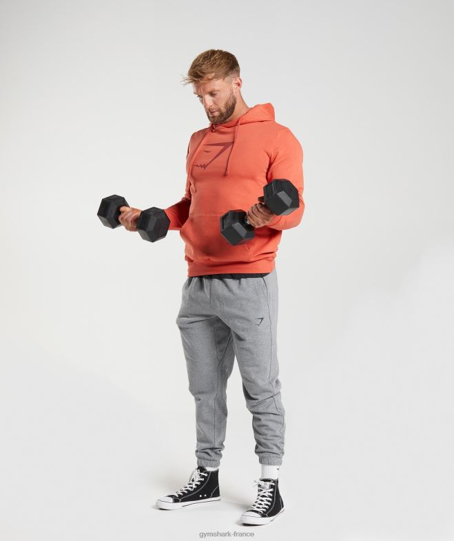 Gymshark sweat à capuche avec remplissage de tête de requin rouge orage Hommes 6HF28865