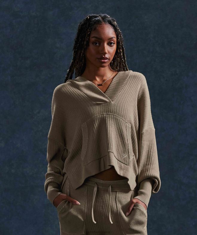 Gymshark sweat à capuche en tricot pause marron ciment/gris galet femmes 6HF28384