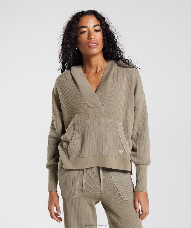 Gymshark sweat à capuche en tricot pause marron ciment/gris galet femmes 6HF28384