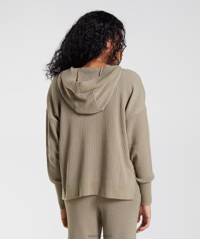 Gymshark sweat à capuche en tricot pause marron ciment/gris galet femmes 6HF28384