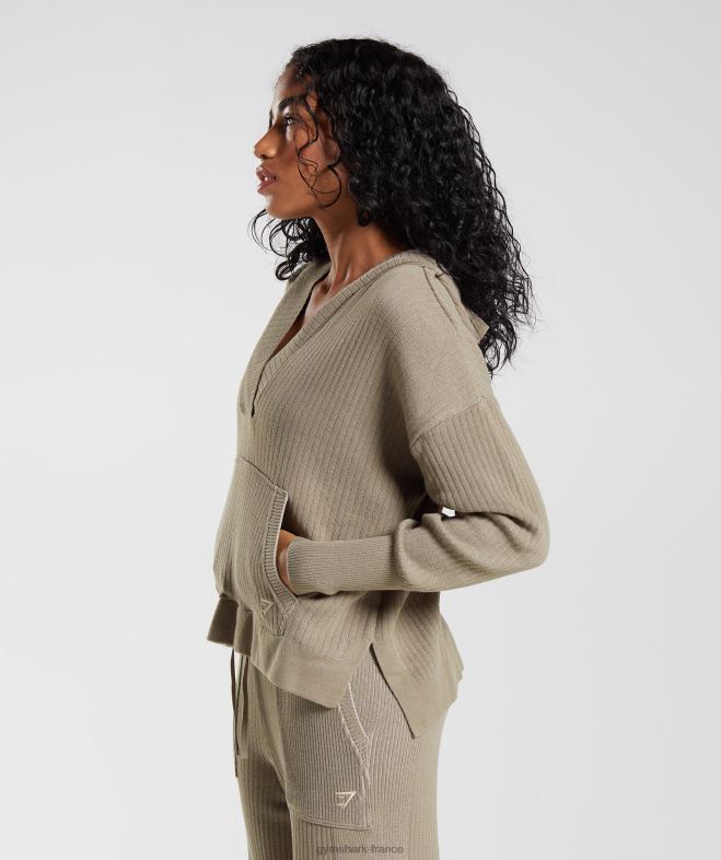 Gymshark sweat à capuche en tricot pause marron ciment/gris galet femmes 6HF28384
