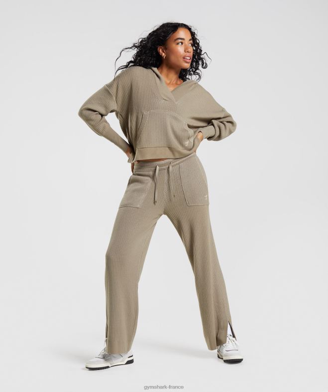 Gymshark sweat à capuche en tricot pause marron ciment/gris galet femmes 6HF28384